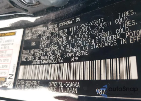 2008 Toyota 4Runner Sport V8 from USA, damaged, VIN JTEBT14R48K003106